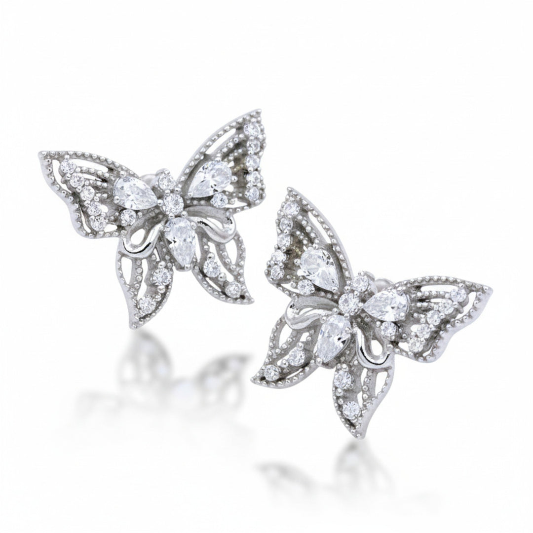 925 Sterling Silver Butterfly CZ Stud Earrings for Women