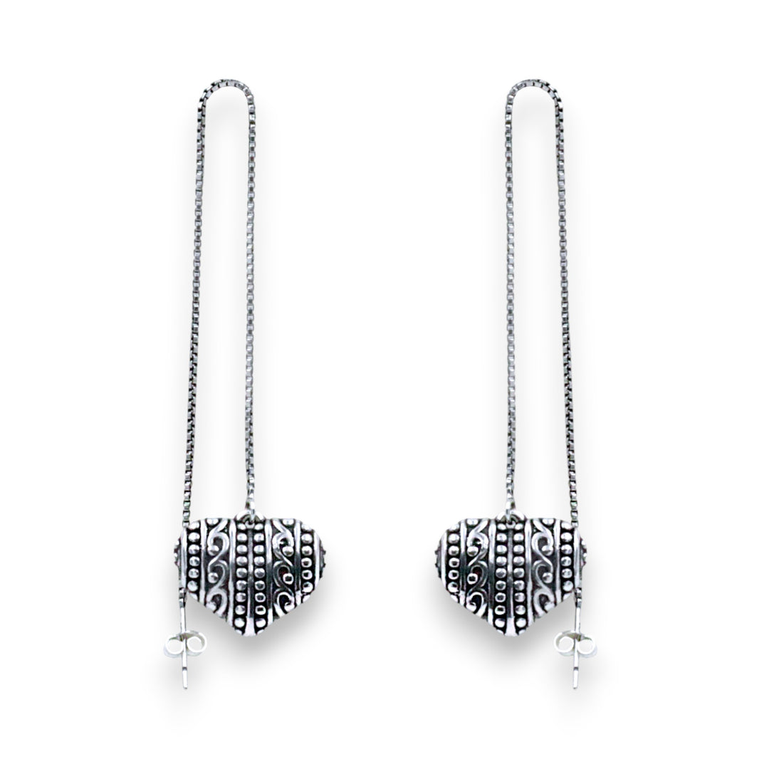 925 Sterling Silver Heart Dangler Earrings for Women