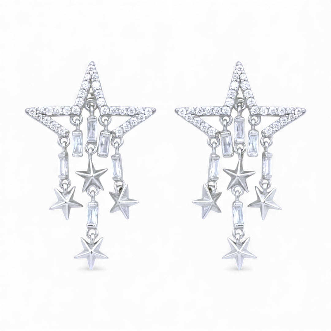 925 Sterling Silver Star CZ Dangler Earrings for Women