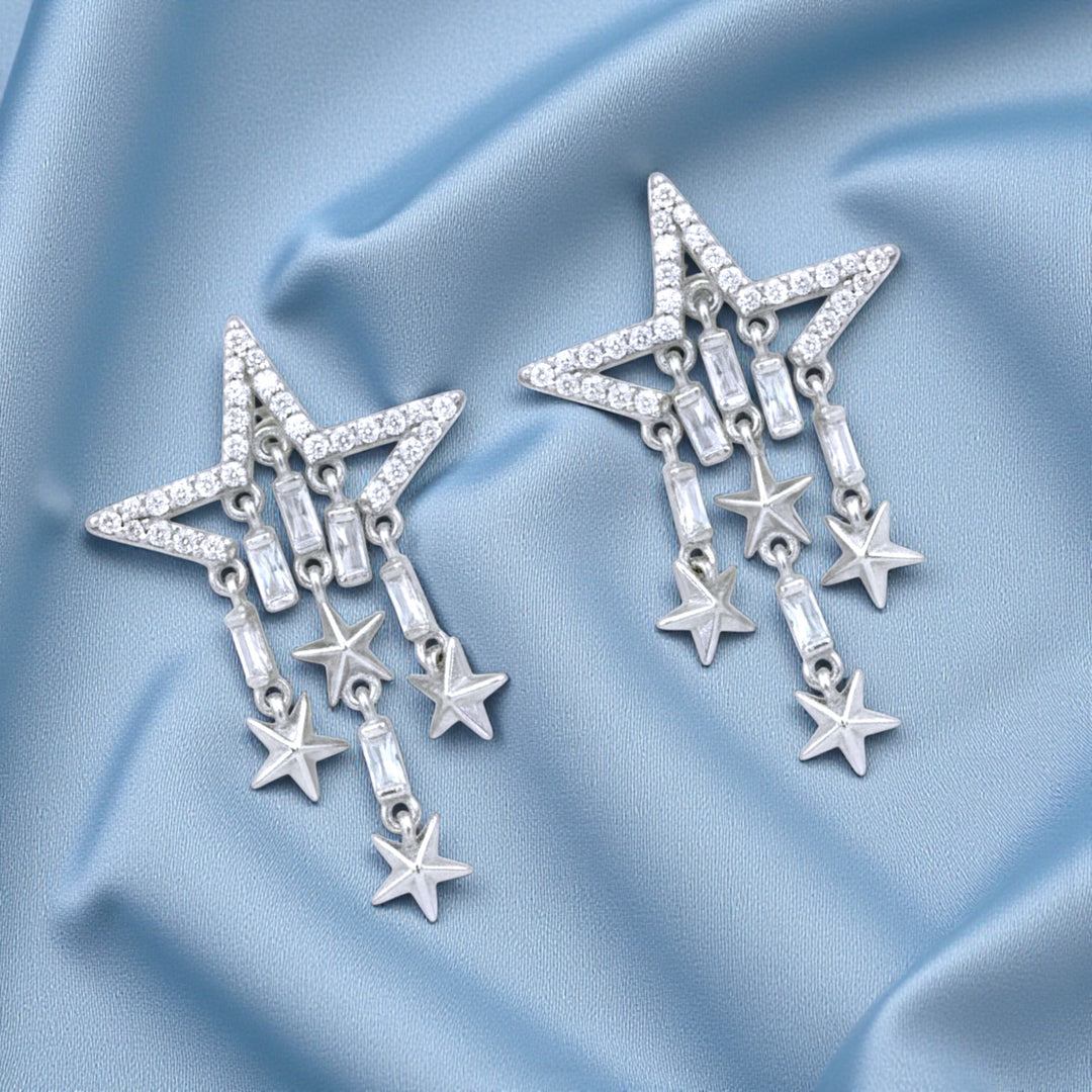 925 Sterling Silver Star CZ Dangler Earrings for Women