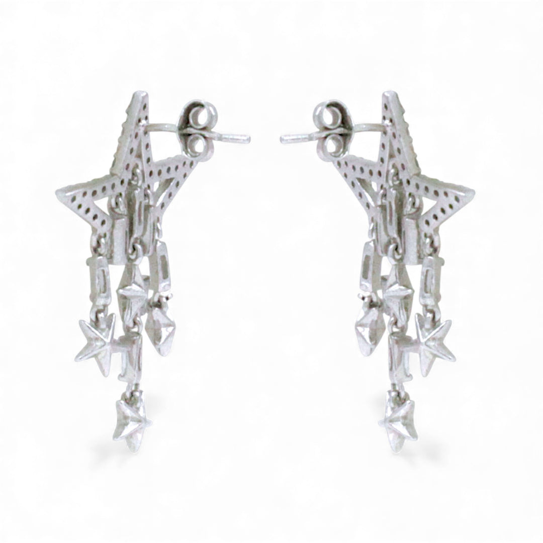 925 Sterling Silver Star CZ Dangler Earrings for Women