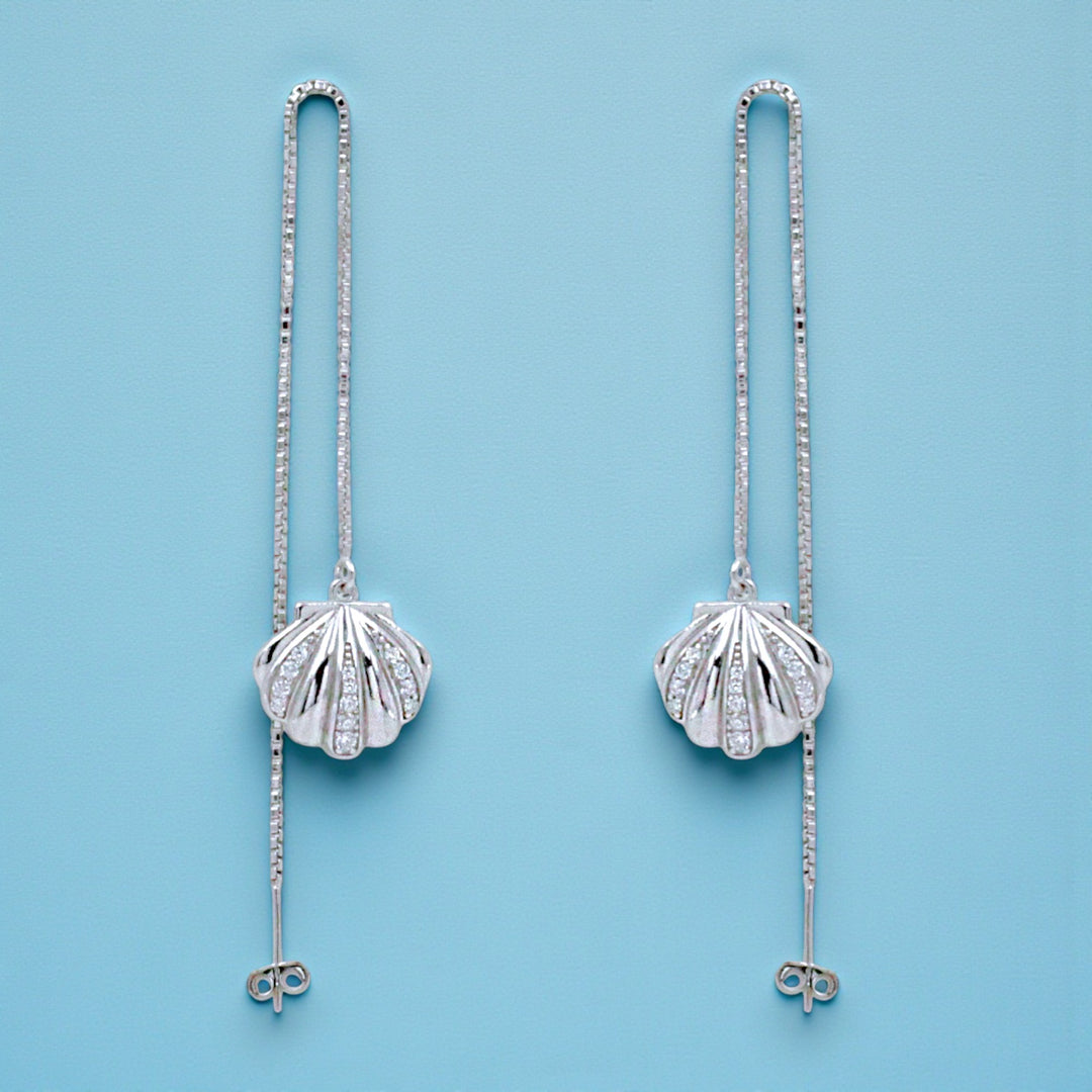 925 Sterling Silver Sea Shell CZ Dangler Earrings for Women