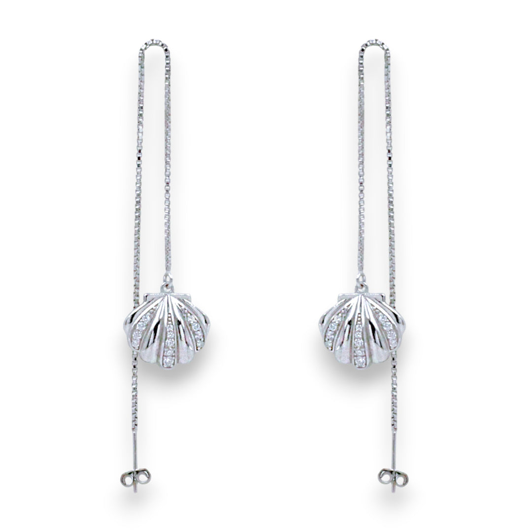 925 Sterling Silver Sea Shell CZ Dangler Earrings for Women