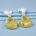 Load image into Gallery viewer, 925 Sterling Silver Two-Tone Heart Design Drop Earrings for Women