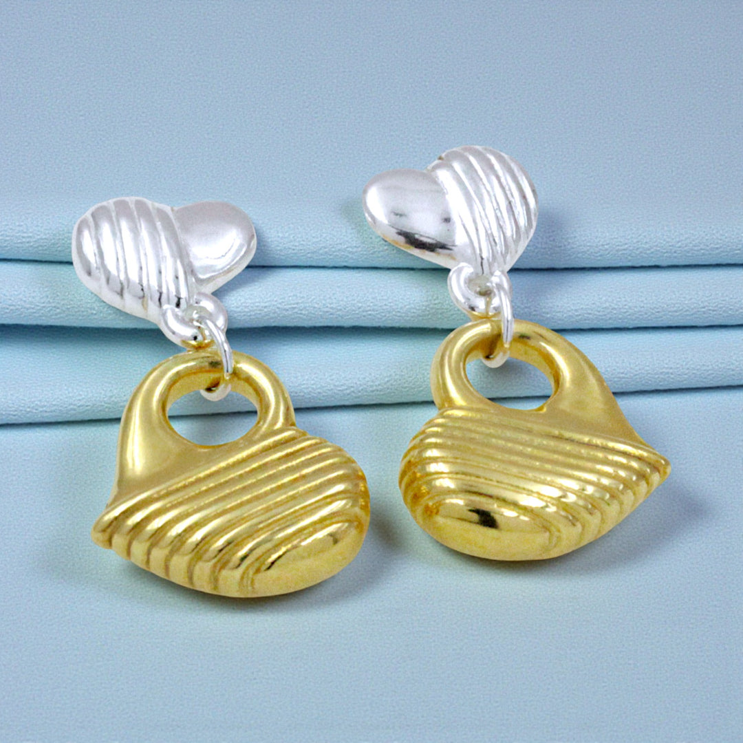 925 Sterling Silver Two-Tone Heart Design Drop Earrings for Women