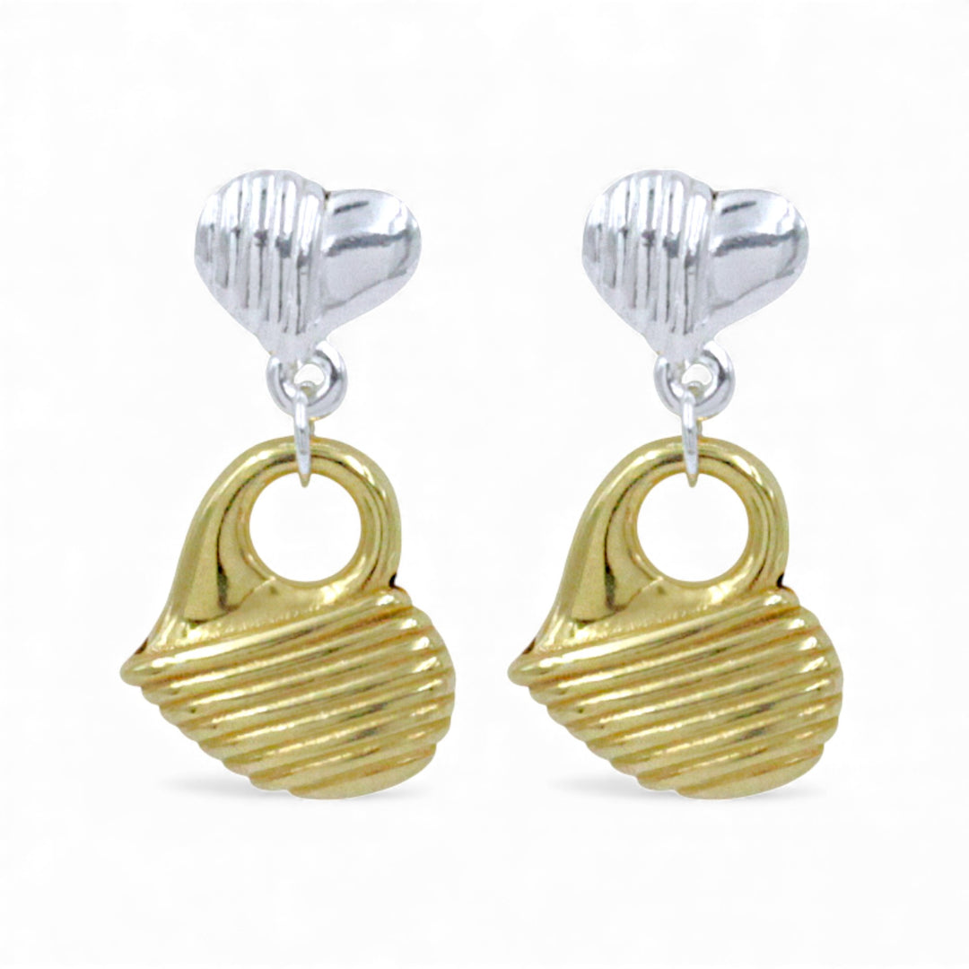 925 Sterling Silver Two-Tone Heart Design Drop Earrings for Women
