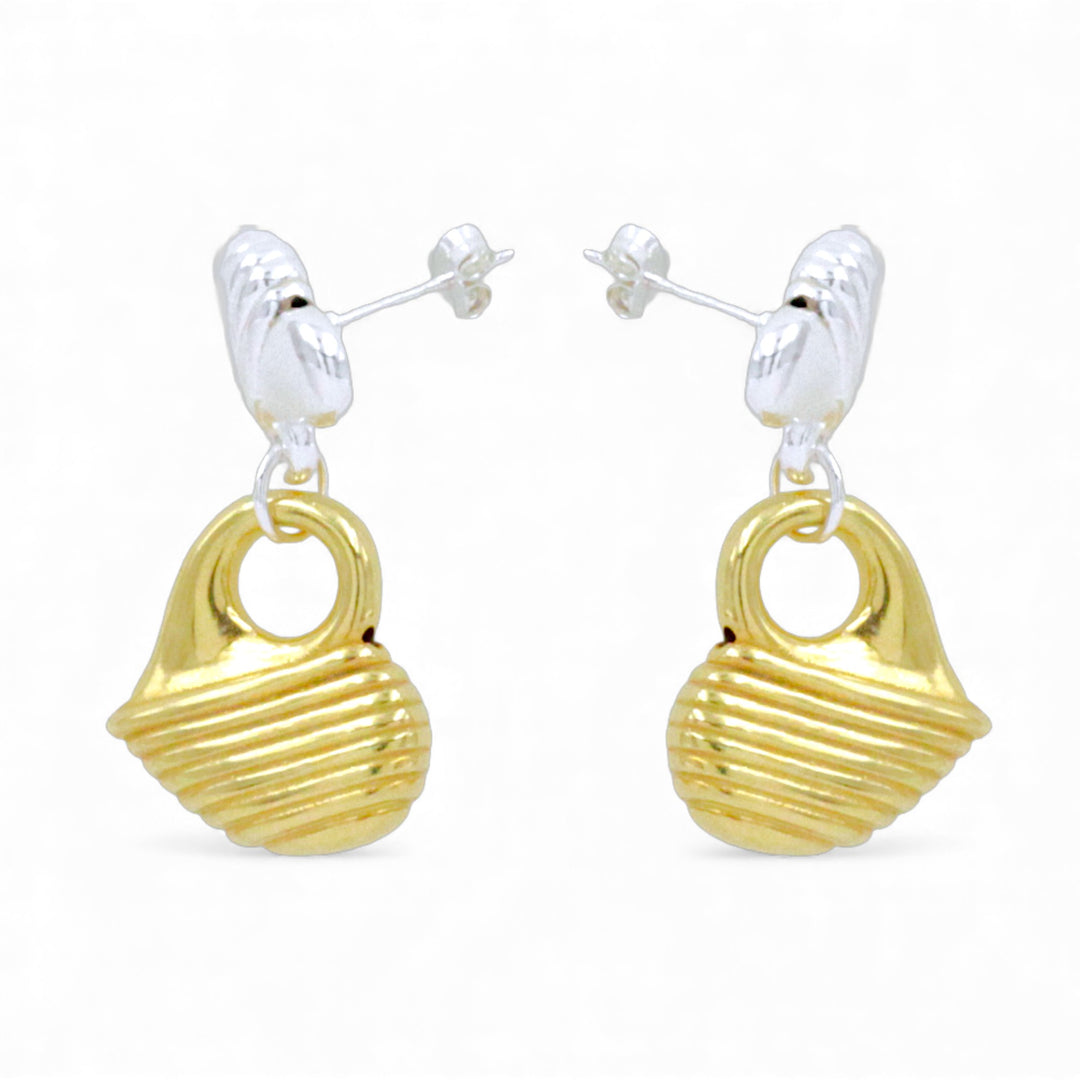 925 Sterling Silver Two-Tone Heart Design Drop Earrings for Women