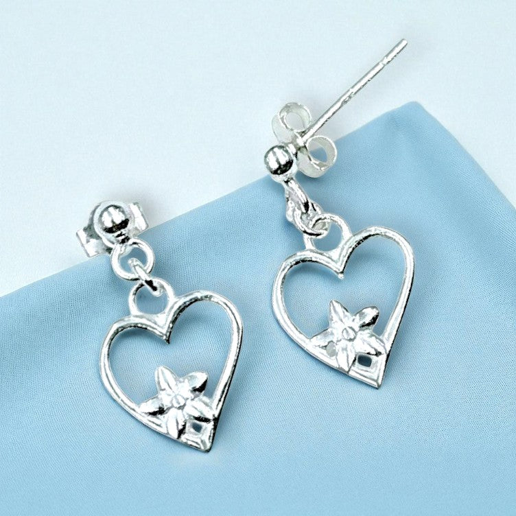 925 Sterling Silver Floral Heart Drop Earrings for Women