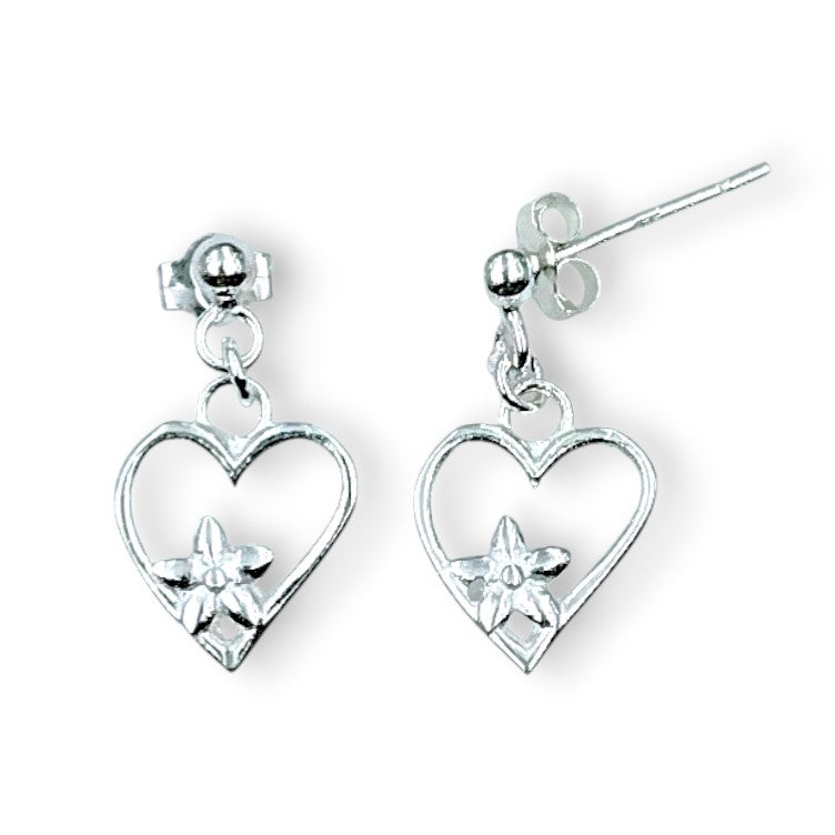 925 Sterling Silver Floral Heart Drop Earrings for Women