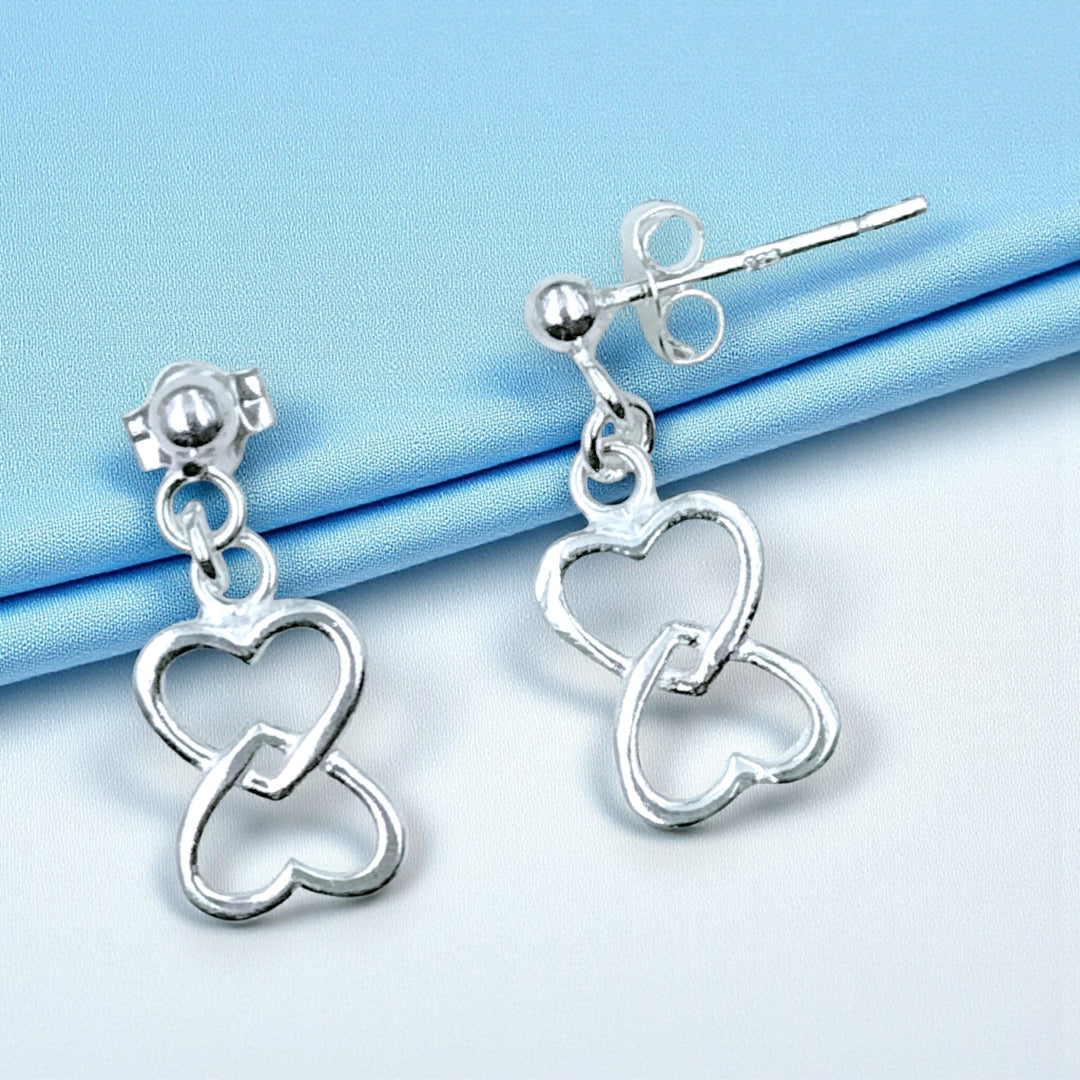 925 Sterling Silver Interlocking Heart Earrings For Women