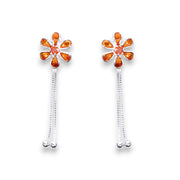 925 Sterling Silver Orange Floral Dangling Earrings for Women