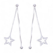 925 Sterling Silver CZ Star Dangling Chain Earrings for Women