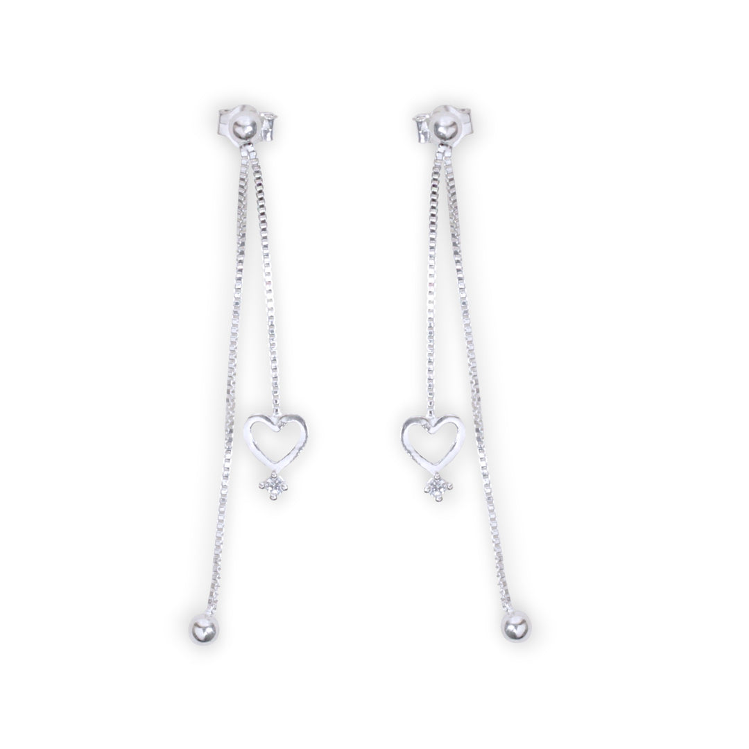 925 Sterling Silver CZ Heart Chain Drop Earring for Women