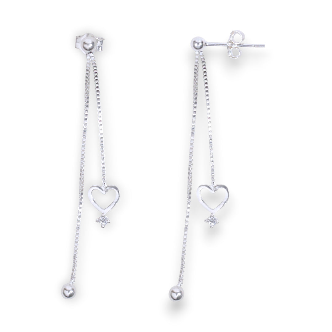 925 Sterling Silver CZ Heart Chain Drop Earring for Women