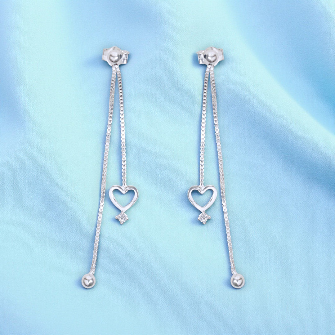 925 Sterling Silver CZ Heart Chain Drop Earring for Women