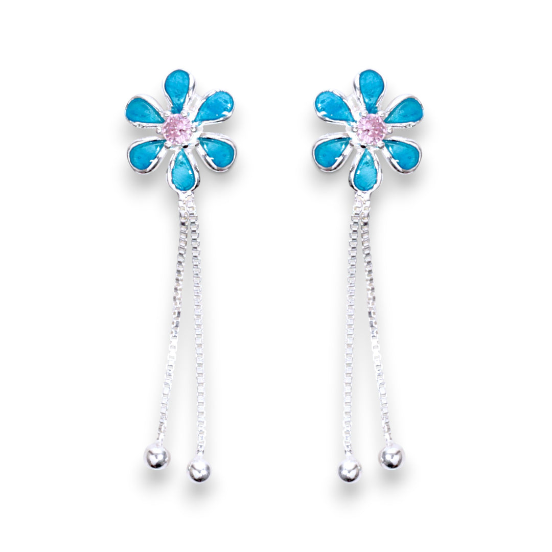 925 Sterling Silver Blue Floral Dangling Earrings for Women
