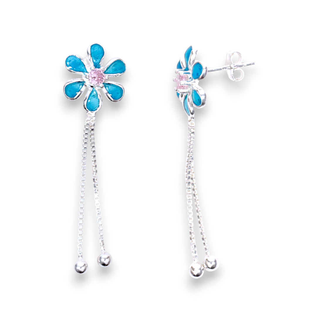 925 Sterling Silver Blue Floral Dangling Earrings for Women