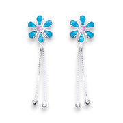 925 Sterling Silver Blue Floral Dangling Earrings for Women