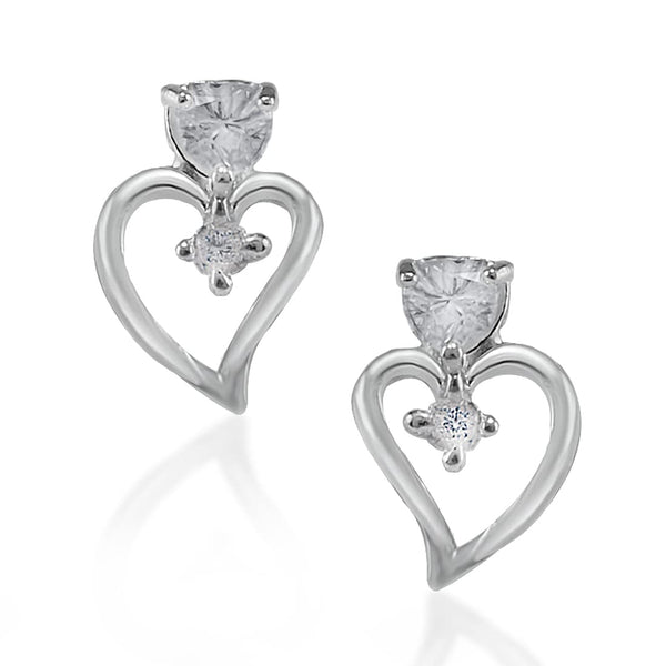 Taraash 925 Sterling Silver CZ Heart Stud Earrings For Women