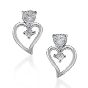 Taraash 925 Sterling Silver CZ Heart Stud Earrings For Women