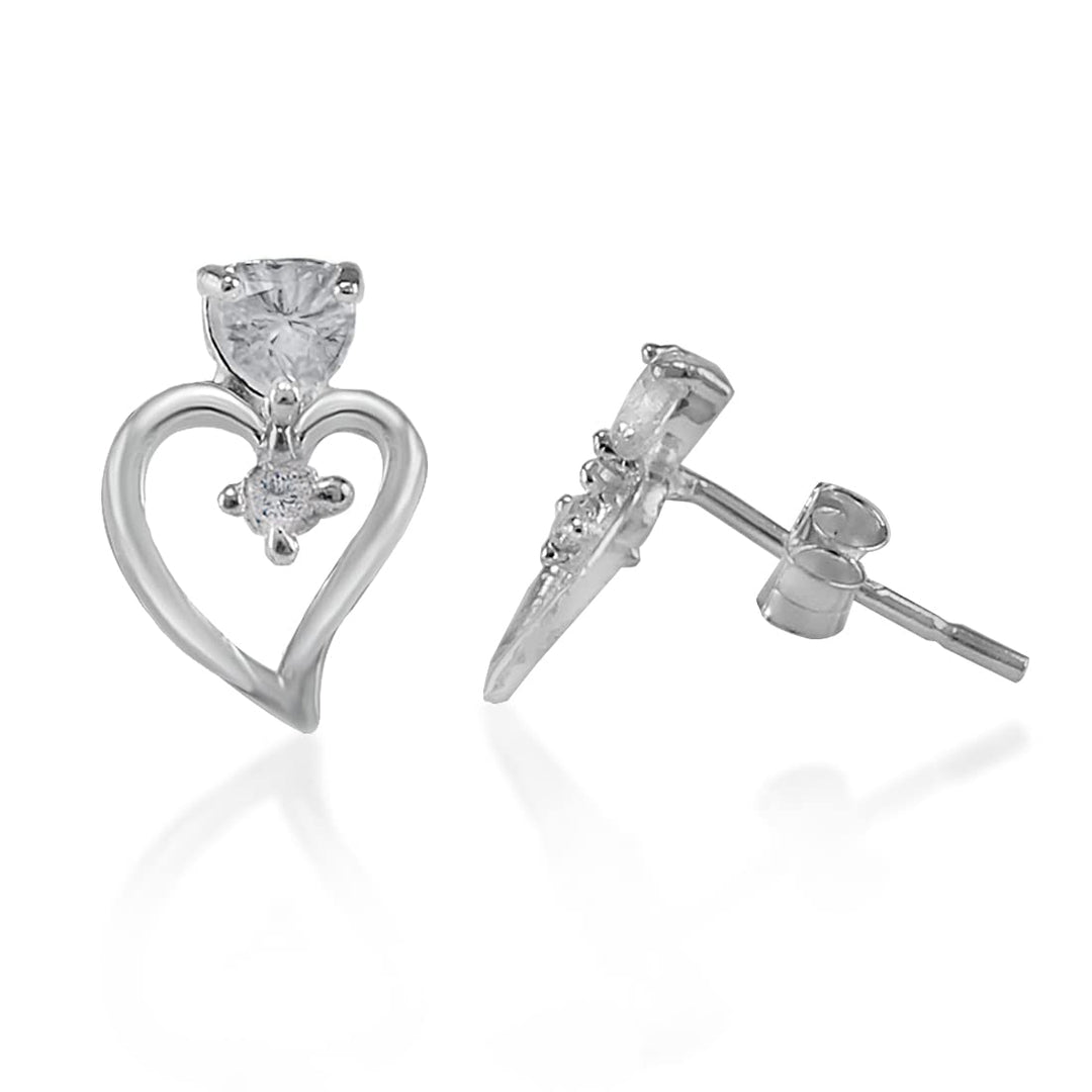 Taraash 925 Sterling Silver CZ Heart Stud Earrings For Women