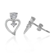 Taraash 925 Sterling Silver CZ Heart Stud Earrings For Women