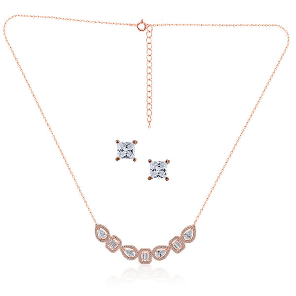 TARAASH 925 Sterling Silver CZ Rose Gold Necklace Set For Women