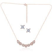 TARAASH 925 Sterling Silver CZ Rose Gold Necklace Set For Women