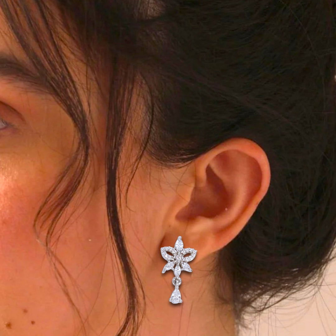 925 Sterling Silver Butterfly CZ Drop Design Earrings Women