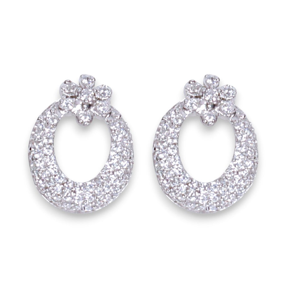 925 Sterling Silver Studs Circular Drop Floral CZ Earrings Women