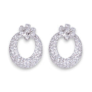 925 Sterling Silver Studs Circular Drop Floral CZ Earrings Women