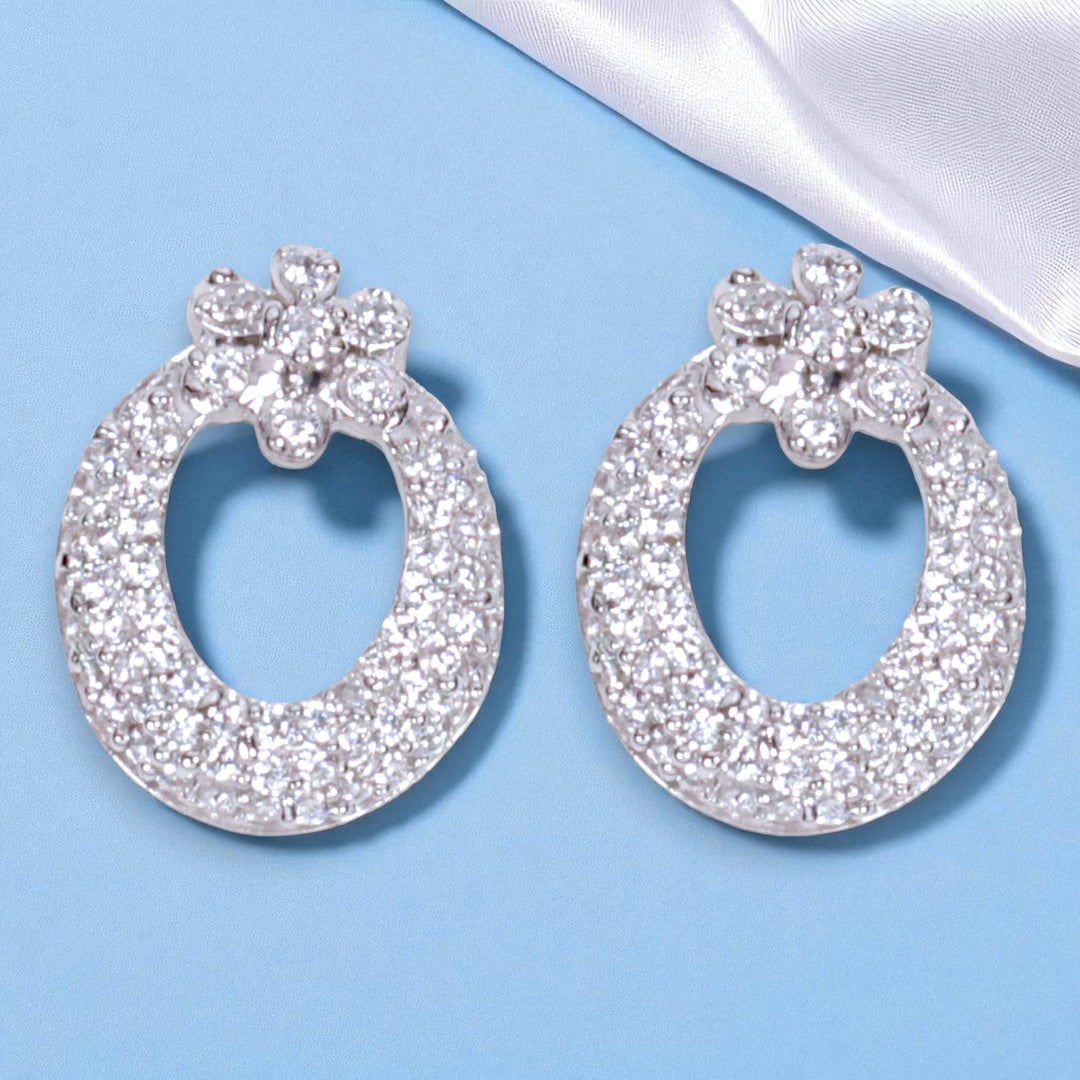 925 Sterling Silver Studs Circular Drop Floral CZ Earrings Women