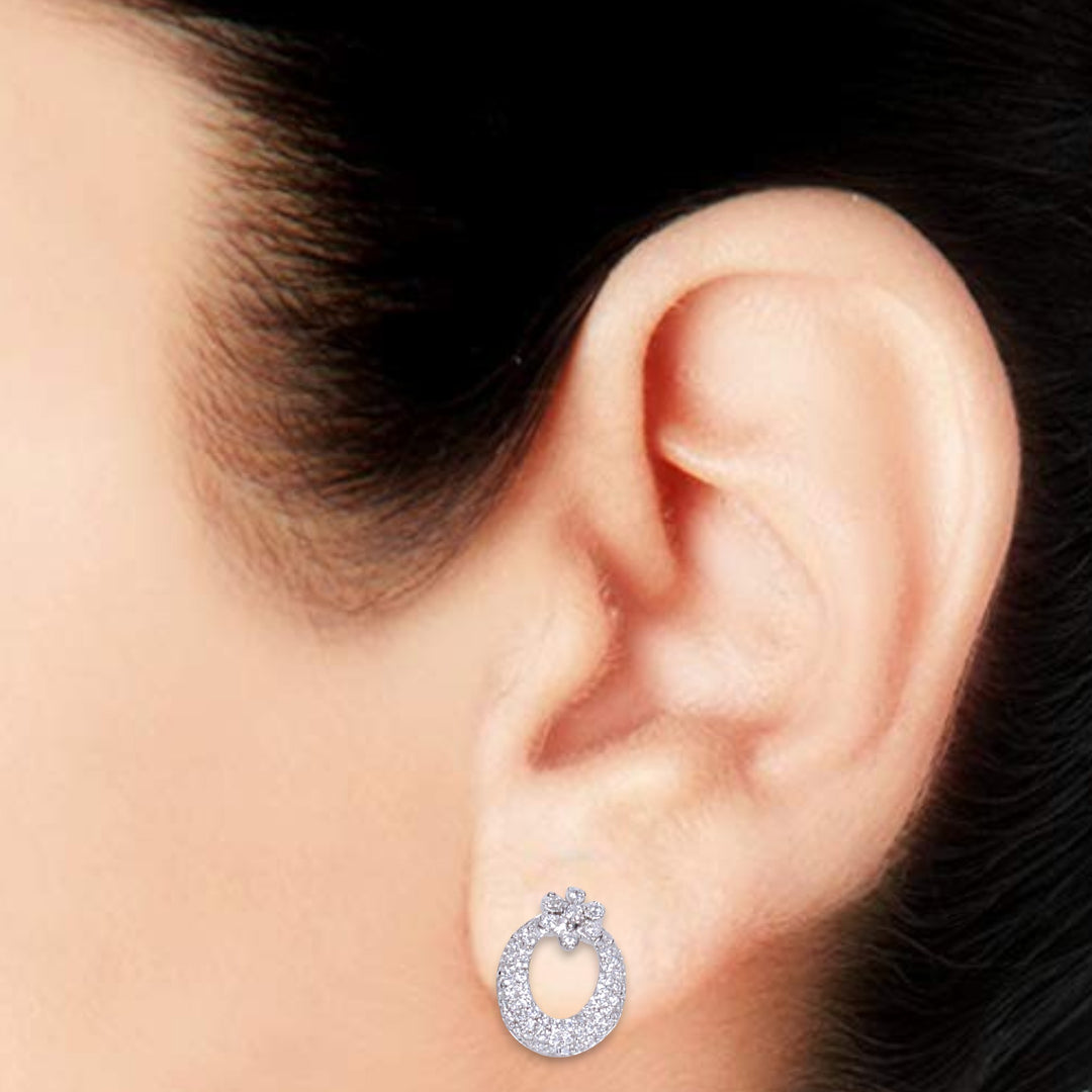 925 Sterling Silver Studs Circular Drop Floral CZ Earrings Women