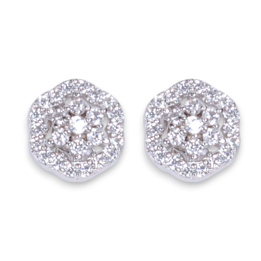 925 Sterling Silver Floral CZ Stud Earrings for Women