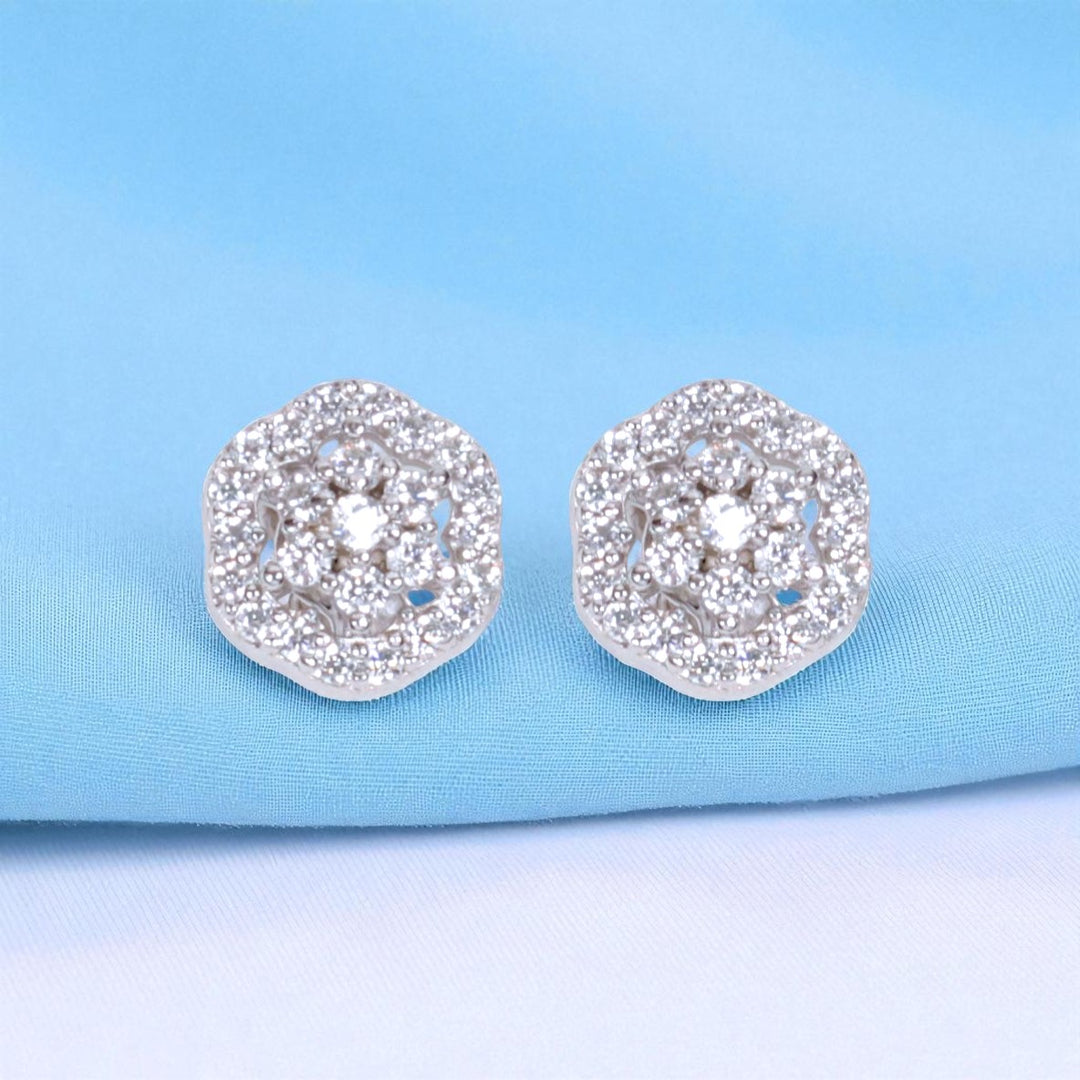 925 Sterling Silver Floral CZ Stud Earrings for Women