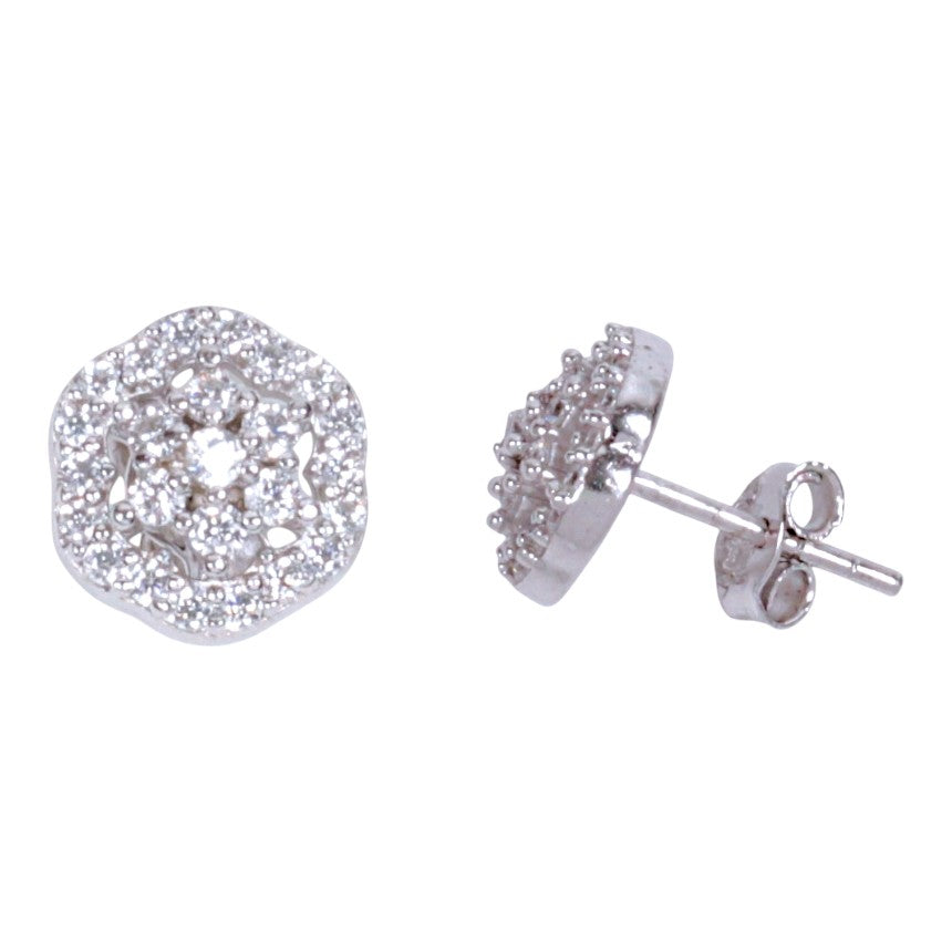 925 Sterling Silver Floral CZ Stud Earrings for Women