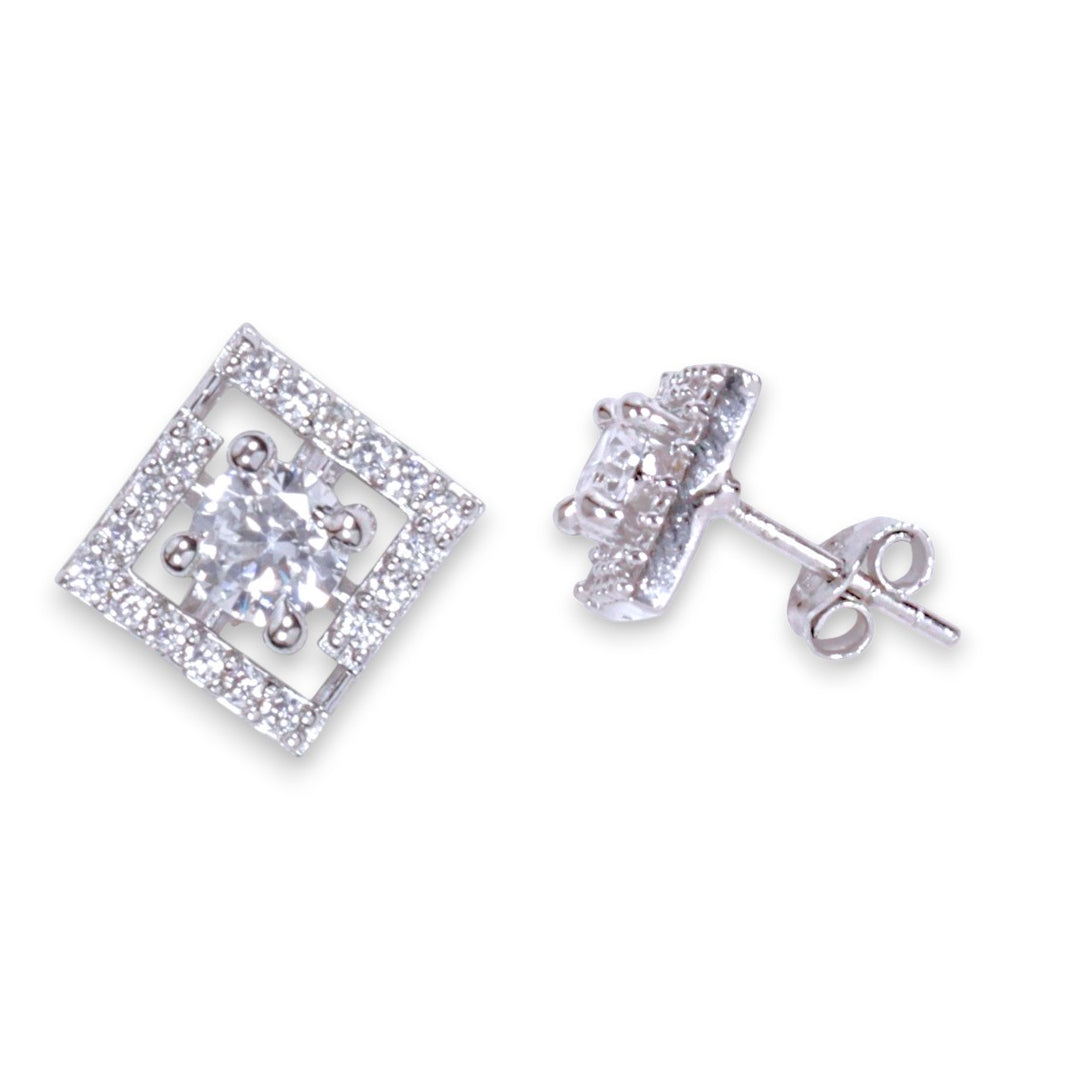 925 Sterling Silver Square CZ Stud Earrings for Women