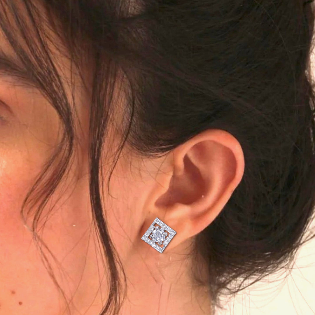 925 Sterling Silver Square CZ Stud Earrings for Women
