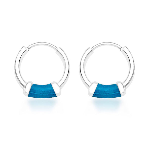Taraash Turquoise Blue Enamel Hoop Earring 925 Sterling Silver For Women H42014ZE