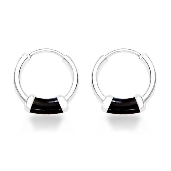 Taraash Black Enamel 925 Sterling Silver Hoop Earring For Women  H42014ZG