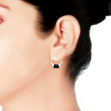 Taraash Black Enamel 925 Sterling Silver Hoop Earring For Women  H42014ZG
