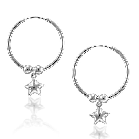 Taraash 925 Sterling Silver Star Hoop Earrings For Women | Bali For Girl