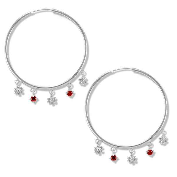 Taraash Sterling Silver Red CZ Hoop Earring For Women