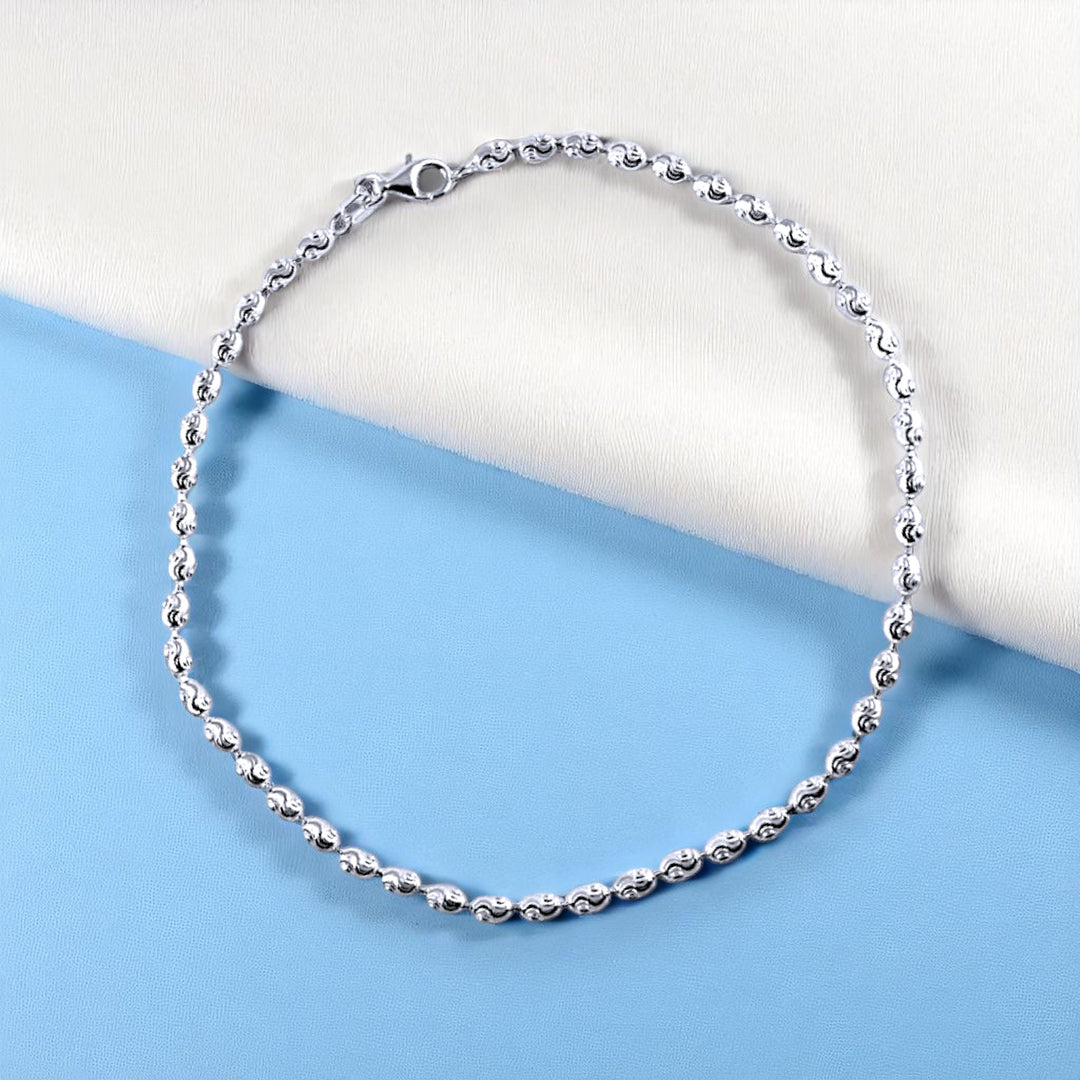 925 Sterling Silver Beaded Chain Single Anklet for Women