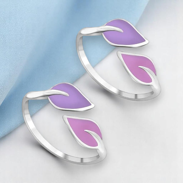 Taraash Top Openable Leaf with Multicolour Enamel 925 Silver Toe Ring for Women