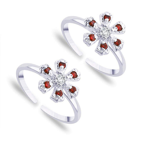 Taraash Red CZ Floral 925 Sterling Silver Toe Ring For Women LR0761S