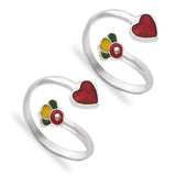 Taraash Sterling Silver Enamel Floral & Heart Top Openable Toe Ring For Women LR1271S
