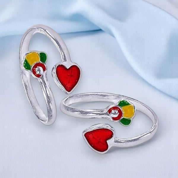 Taraash Sterling Silver Enamel Floral & Heart Top Openable Toe Ring For Women LR1271S