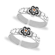 Taraash Sterling Silver Flower Design Orange CZ Toe Ring For Women