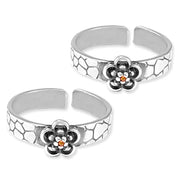 Taraash Sterling Silver Flower Design Orange CZ Toe Ring For Women